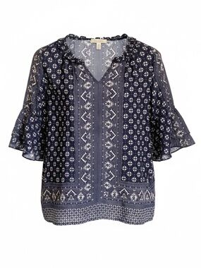 Skies Are Blue Semi Sheer Ruffle Sleeve Blouse